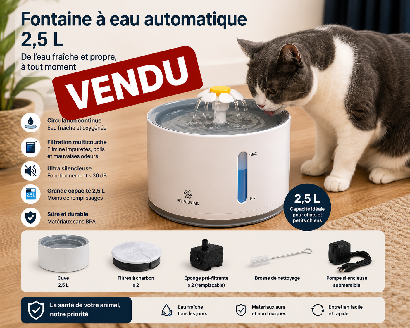 Fontaine à eau automatique 2,5 L