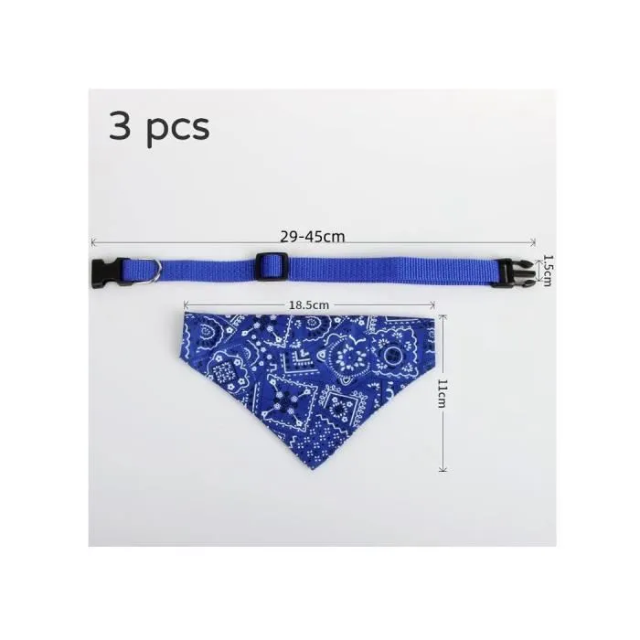 Bandana pour Chat/Chien - S/M - BLEU - Ajustable - Tissu en Polyester