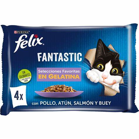 FELIX Fantastic Poulet, Thon, Saumon, Bœuf – 4 x 85 g