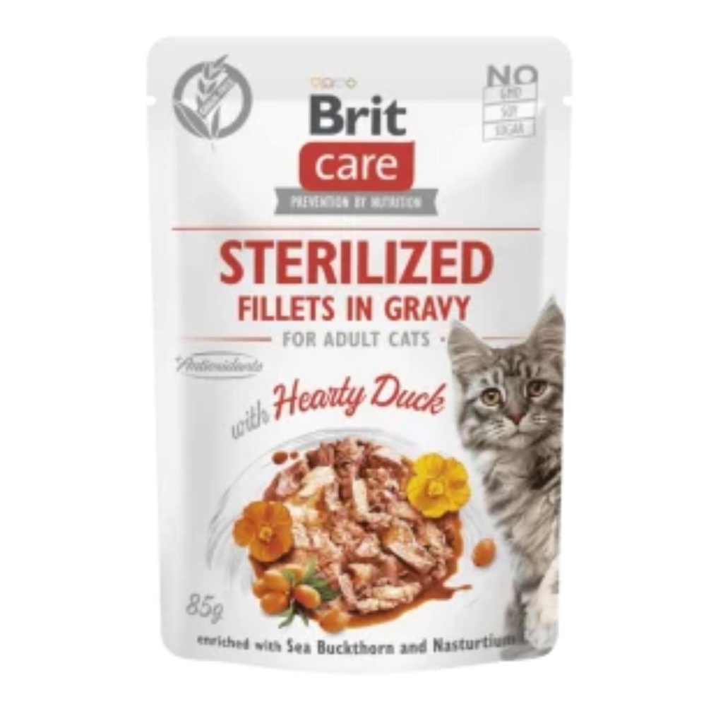 Brit Care Cat Aliment Humide Chat Sterilized. Fillets in Gravy with Hearty Duck 85