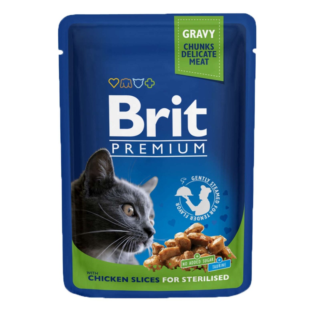 Brit Premium Cat Pouches Chicken Slices for Sterilised pour chats stérilisés 100g