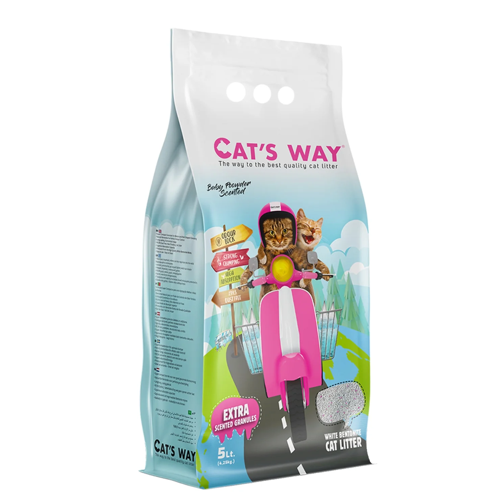 Litière pour chat Cats Way bentonite blanche 5L– Parfum bébé