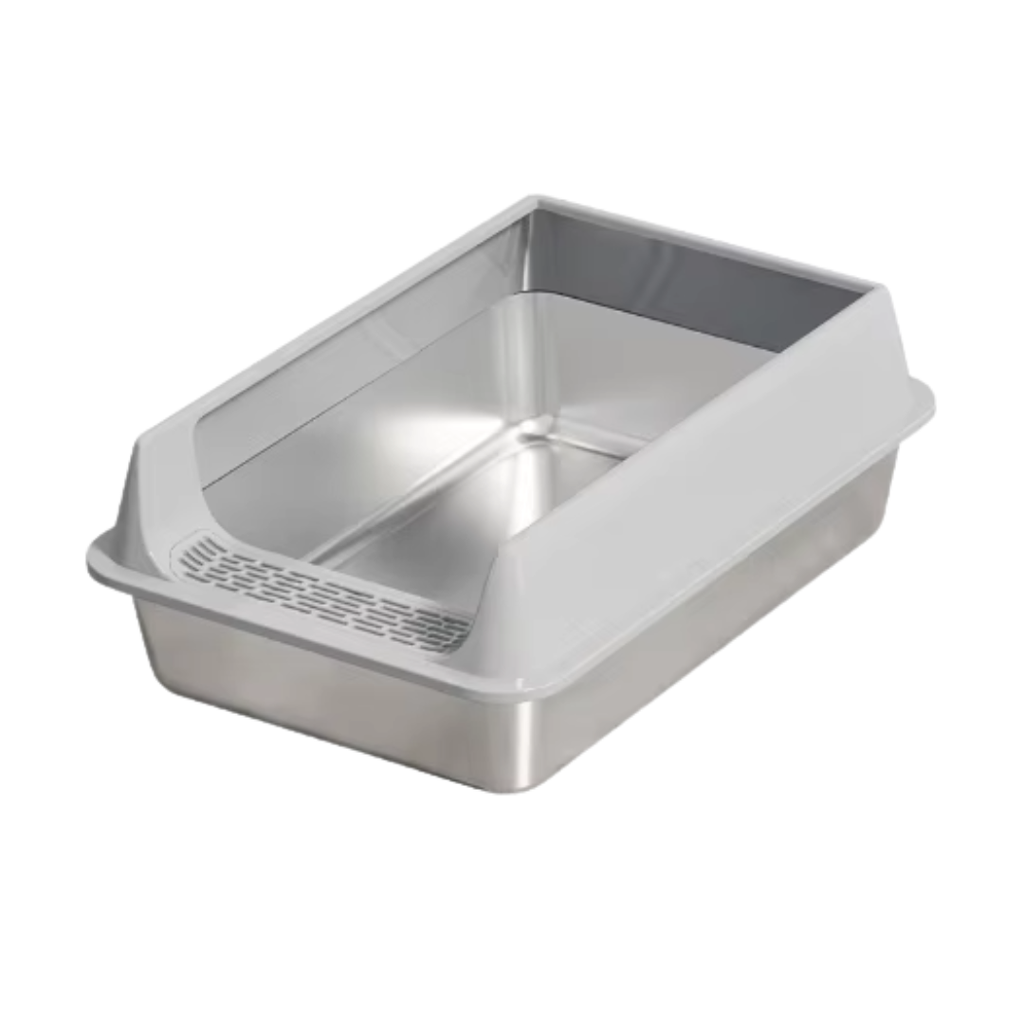 Grande Bac à Litière en Inox – Parois Hautes, Durable et Facile à Nettoyer