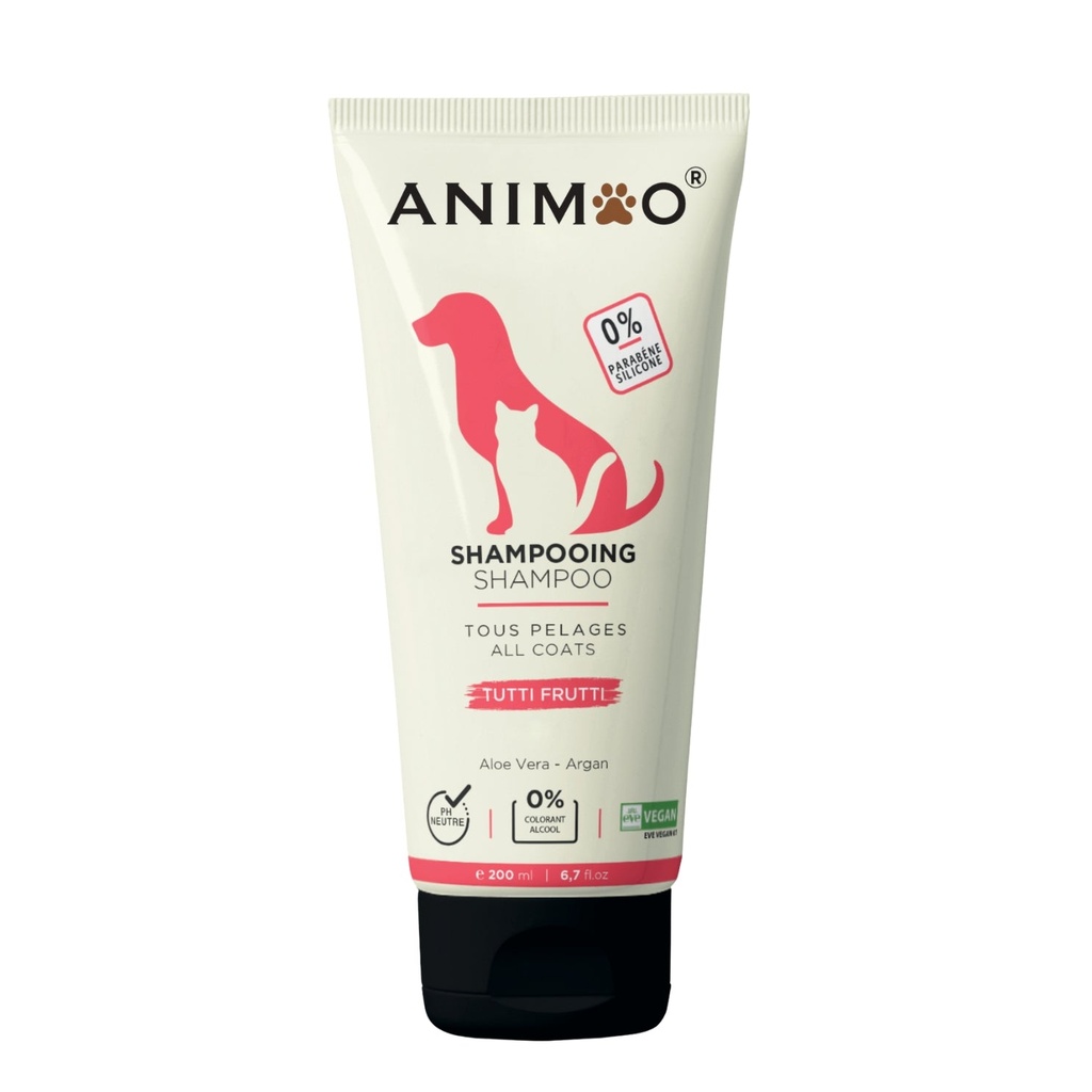 Shampoing Animoo – 200ml (Anti-Odeur / Anti-Démangeaisons / Poils Blancs / Poils Noirs / Tous Types de Poils)