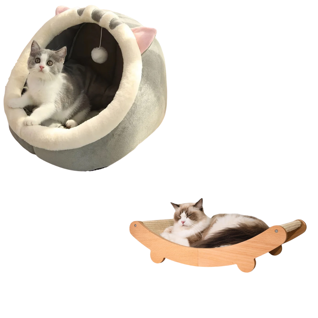 Lit pour Chat + Griffoir en Bois