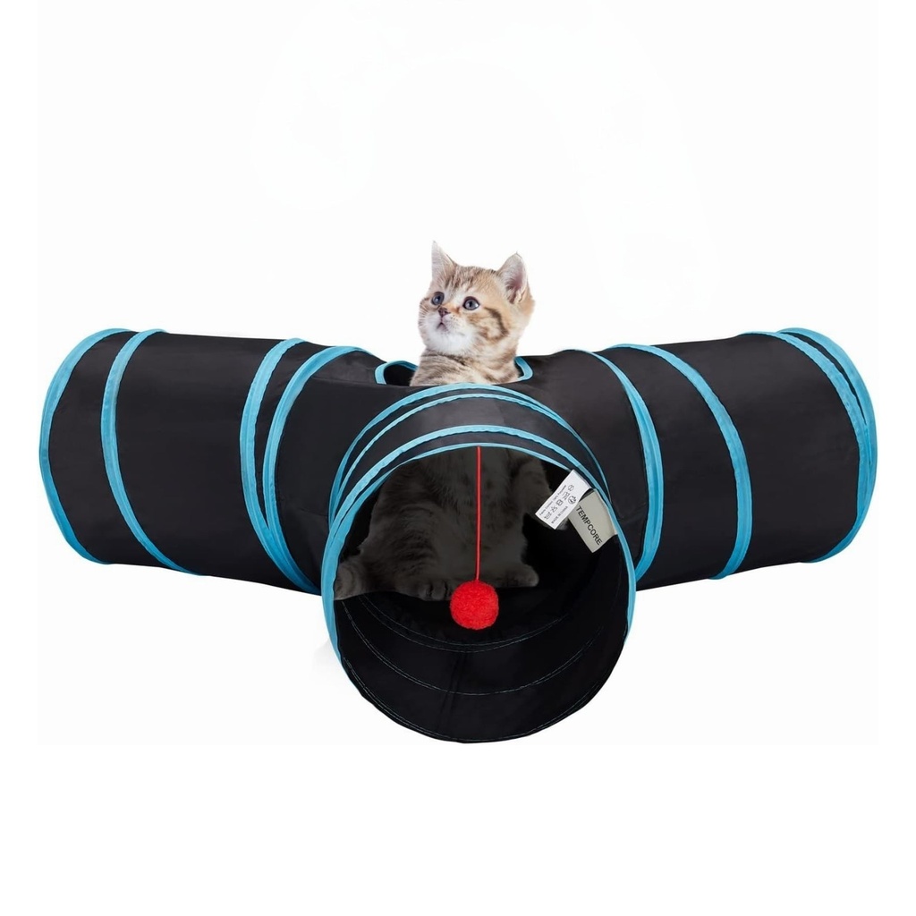 Tunnel pliable à 3 voies pour chat – Tube de jeu interactif avec jouet à balle suspendu