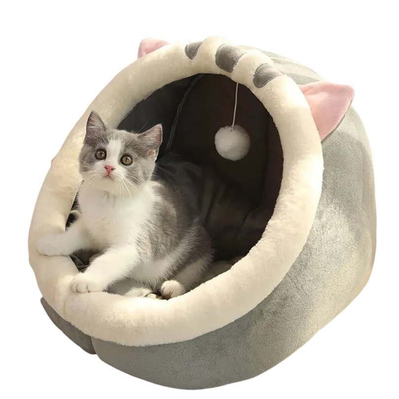 Lit pour chat et chien - Grotte avec Oreiller et Jouet - Lavable en Machine