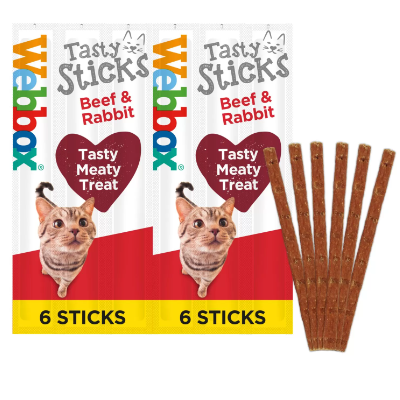 Webbox Tasty Sticks Pour Chaton et Chat *6 chaton et chat avec plusieurs saveurs (Boeuf/Lapin | Dinde/Agneau | Poulet/Foie | Saumon/Truite | Canard)