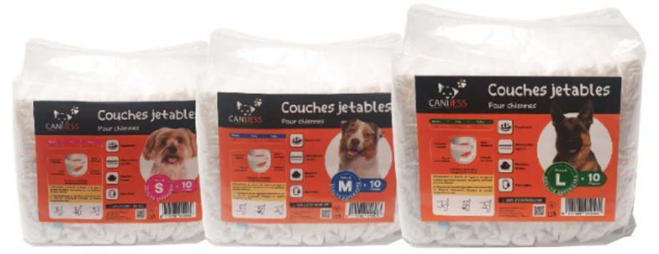 Couches jetables x 10 Canijess S (prix affiché) / M / L