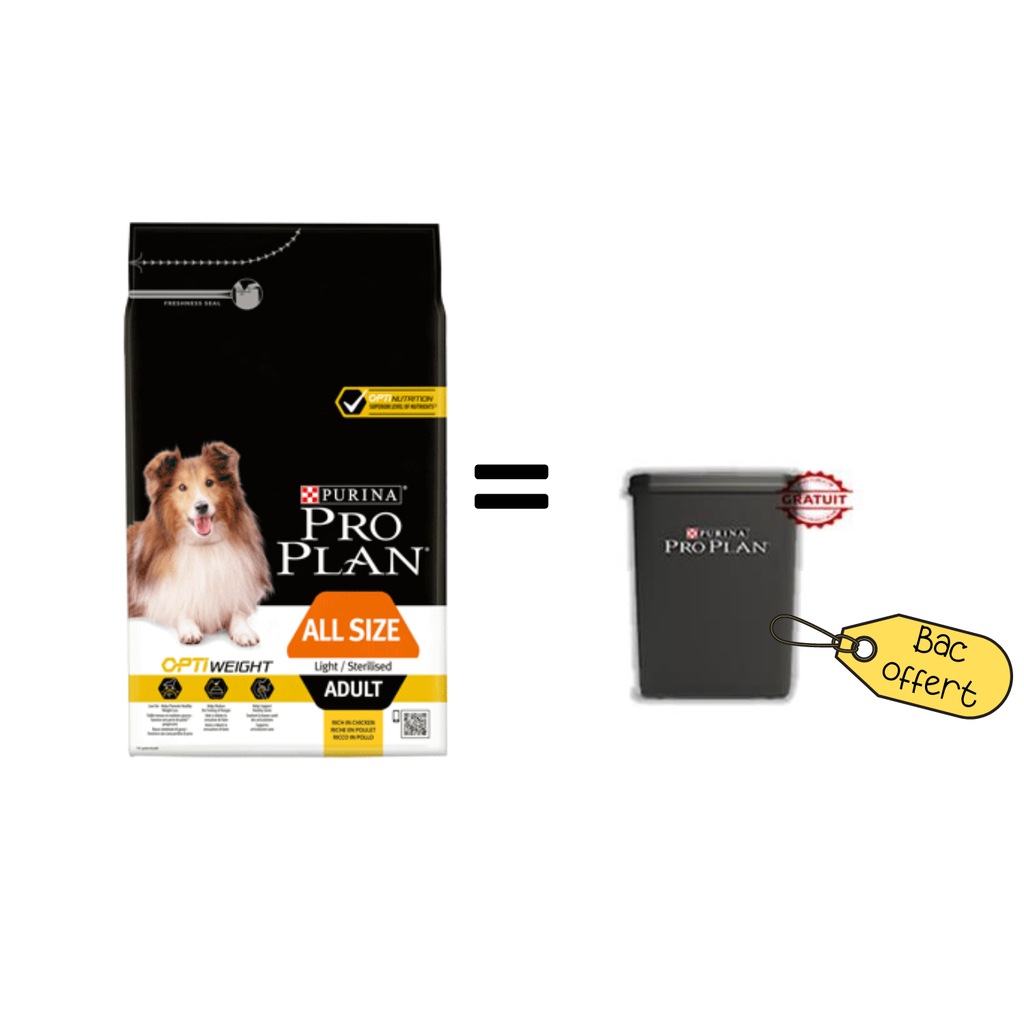 Promo Purina Pro Plan Toutes Tailles Light / Stérilisés 14 kg + Bac offert