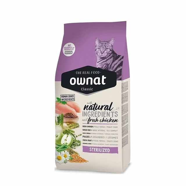 Croquettes pour chat de la marque Ownat, gamme Classic Sterilized au poulet. 4KG