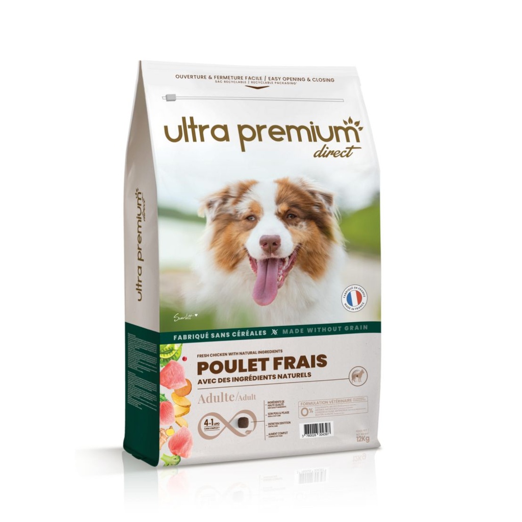 ULTRA PREMIUM-Croquettes au Poulet frais sans céréales pour chien adulte toutes tailles (12kg)