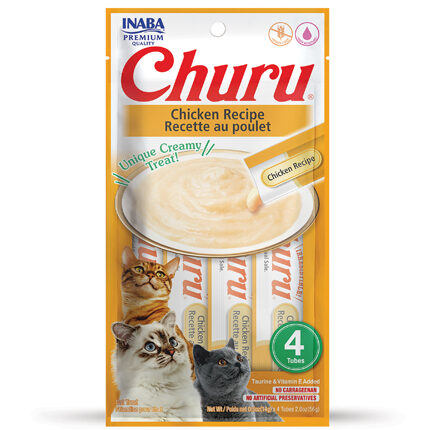 CHURU friandise en purée avec plusieurs saveurs (Poulet | Boeuf | Crabe | Thon | Saumon | Crevette | Fruits de Mer) - 4 sachets Poulet