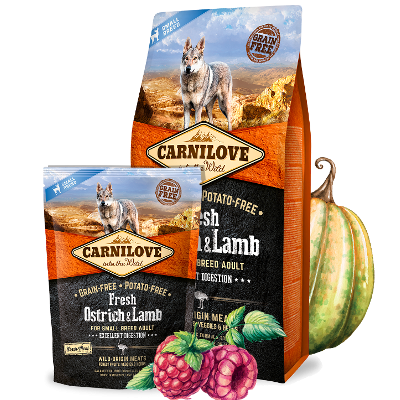 Carnilove Dog Croquettes Fresh Ostrich &amp; Lamb Pour Chien de petite taille (Autruche et Agneau) 1.5kg|6kg - 1.5kg