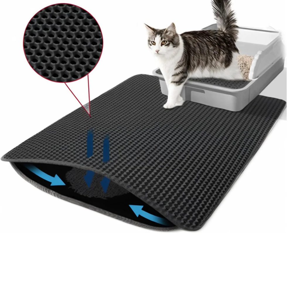 Tapis à litière à deux couches Noir et Blanc avec Plusieurs Tailles - 30cmx35cm, Noir