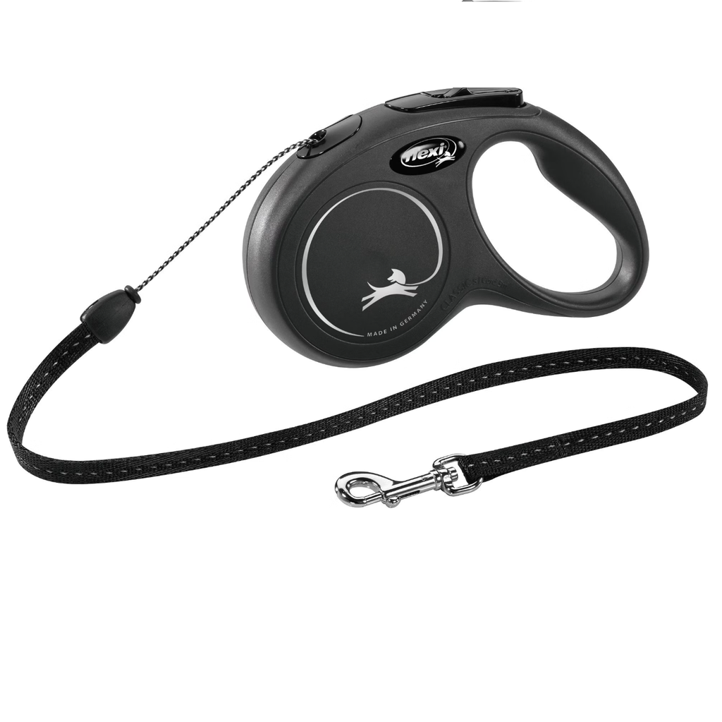 Laisse Standard Cordon 5M Noir Flexi (Taille S et M) - S poid du chien 12kg