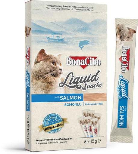 [PS-0055] Bonacibo Snack Liquide Premium pour chatons et chats adultes au saumon 15gr * 6