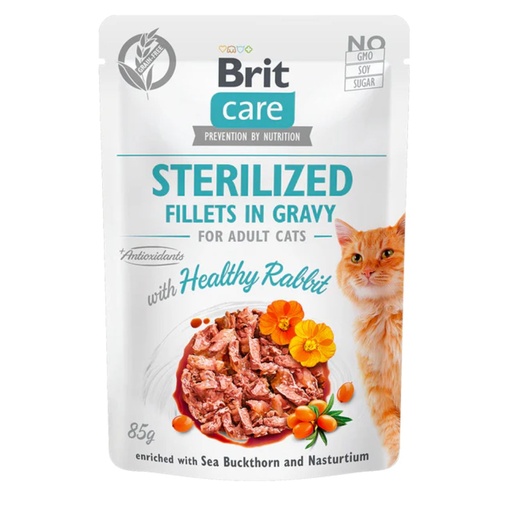 Brit Care Cat Aliment Humide Chat Pouch STERILIZED- Healthy Rabbit in Gravy 85 G