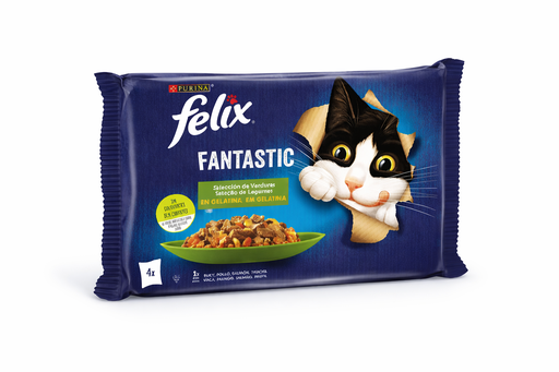FELIX Fantastic Sélection de Légumes en Gelée Multipack 4 Sachets –z Aliment Humide pour Chats Adultes