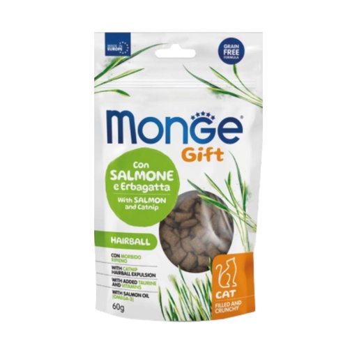 [monge-gift-chat-anti-boules-de-poils-saumon-cataire] Monge Gift Friandises Croquantes Chat Anti-Boules de Poils – Saumon