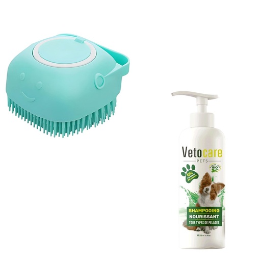 [811ba4b2-9ec2-4c54-94d3-a5d4097702ed] Duo Bain Vetocare – Shampoing + Brosse en Silicone