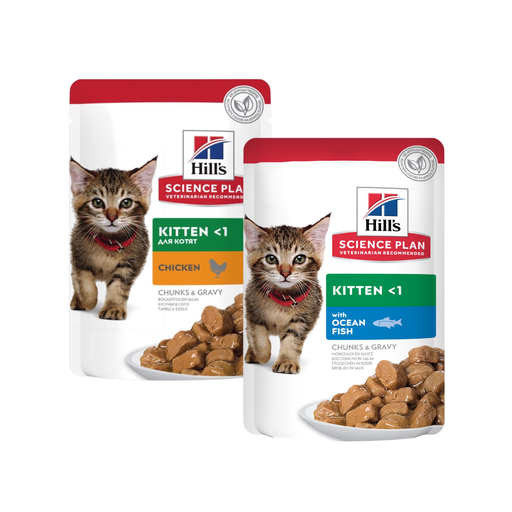 [604034] Sachets repas pour chaton Hill’s Science Plan – Poulet et Poisson en sauce (Pack de 12 × 85 g)