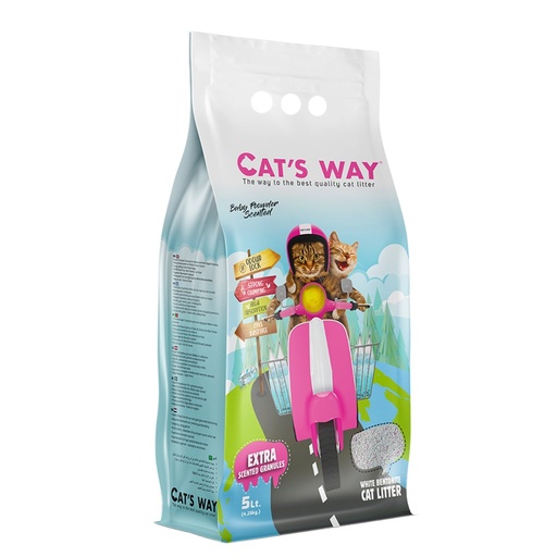 [litiere-chat-cats-way] Litière pour chat Cat’s Way bentonite blanche 18 L– Parfum bébé, Aloe Vera & Savon de Marseille