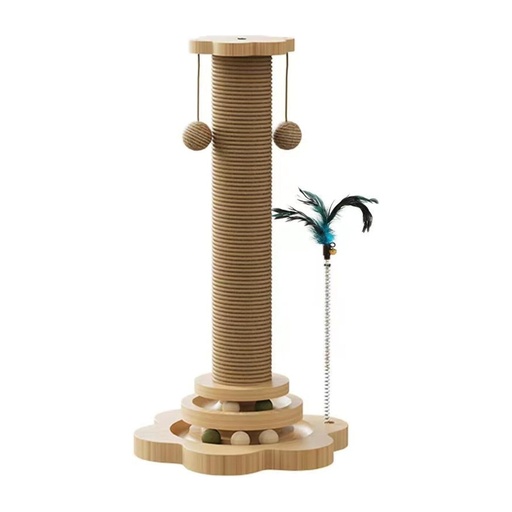 [wooden-cat-toy-with-sisal-scratching-post-turntable] Jouet pour chat en bois avec griffoir en sisal et plateau tournant