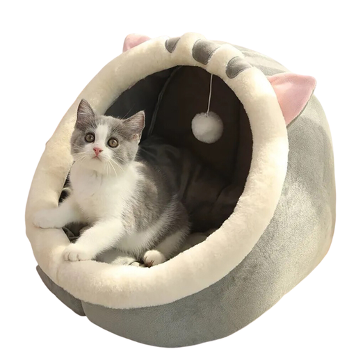 [lit-interieur-chats-chiens-oreiller-jouet-lavable] Lit pour chat et chien - Grotte avec Oreiller et Jouet - Lavable en Machine