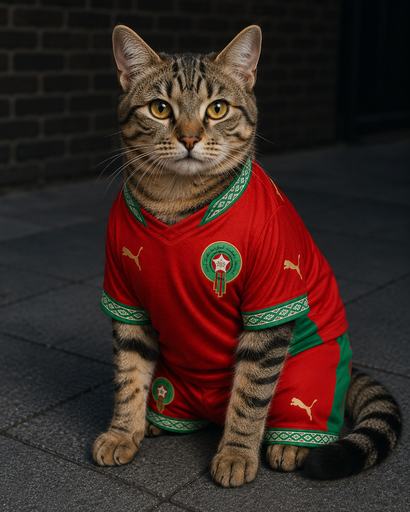 [PWF-MOR-C-XS] Maillot Football Maroc pour chat – Édition Lions de l’Atlas – Taille XS