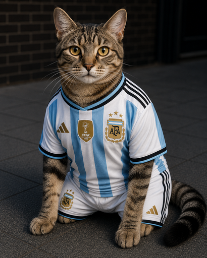 [PWF-ARG-C-XL] Maillot Football Argentine pour chat – Édition L'Albiceleste – Taille XL