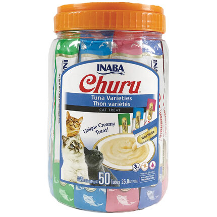 CHURU 50 friandises en purée Thon avec plusieurs saveurs (Thon | Thon/Poulet | Thon/Fruits de Mer | Thon/Saumon)